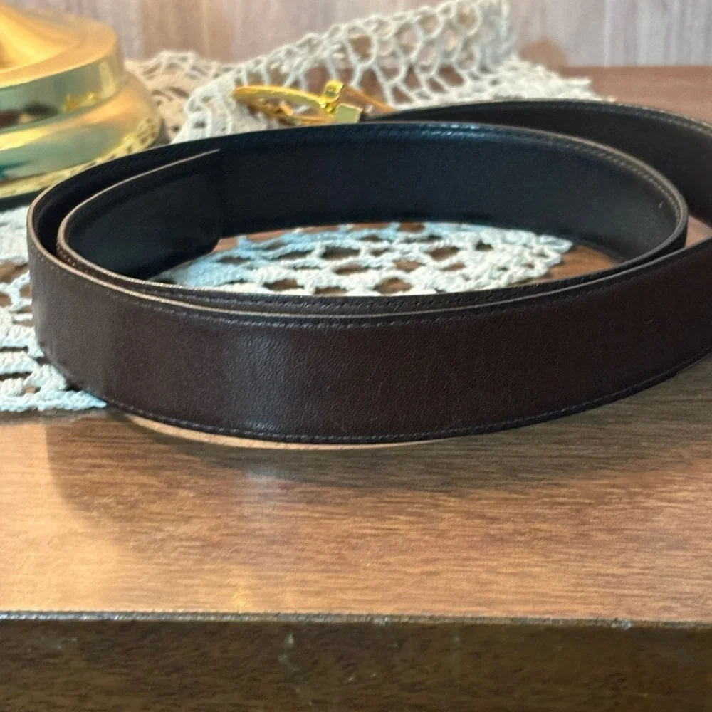 Yves Saint Laurent Solid Brass Buckle Reversible Brown Black Leather Belt